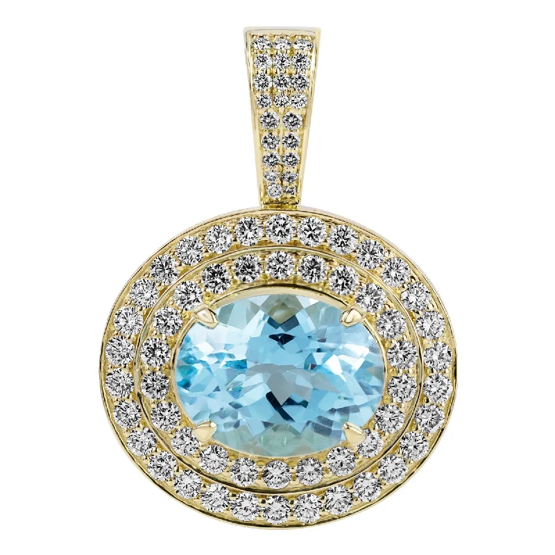 platinum wedding bands for men with diamonds-Pendant - Blue Topaz And Diamond (2358E)