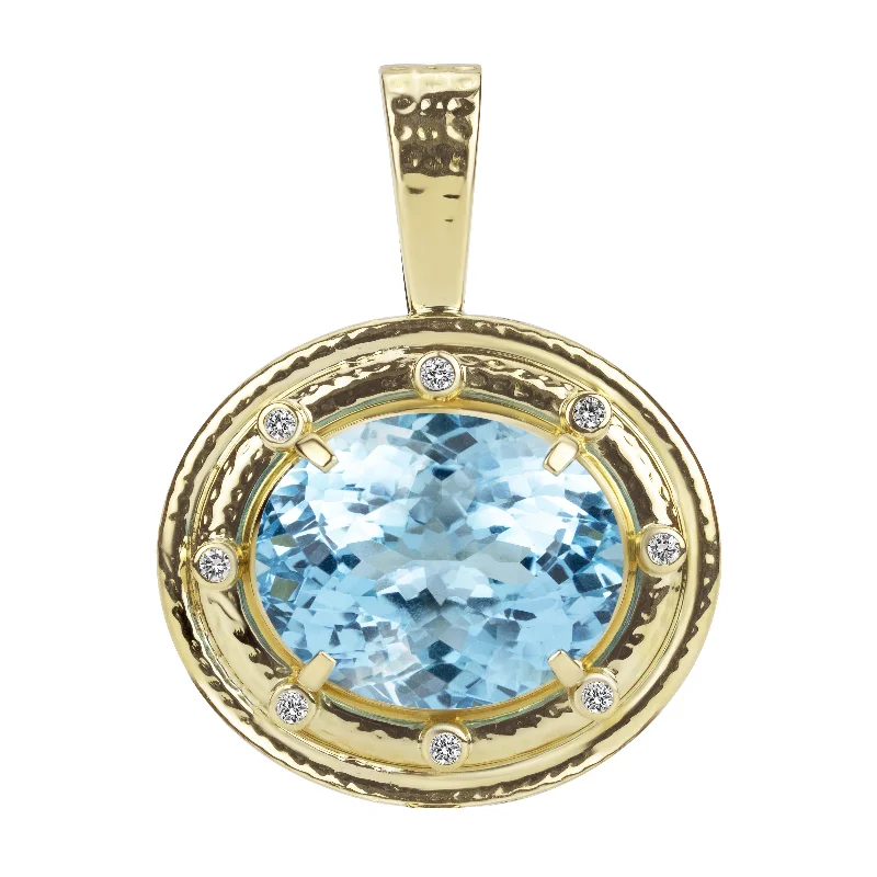 custom gold rings for men with engravings-Pendant - Blue Topaz And Diamond