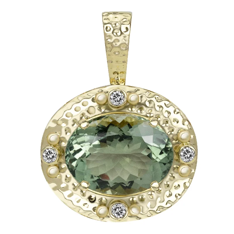 silver engagement rings with diamonds for women-Pendant - Green Quartz And Diamond (2363B)