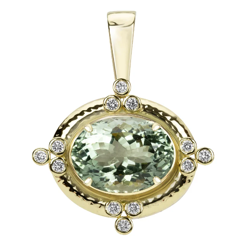 women’s rings with custom engravings-Pendant - Green Quartz And Diamond (2361B)