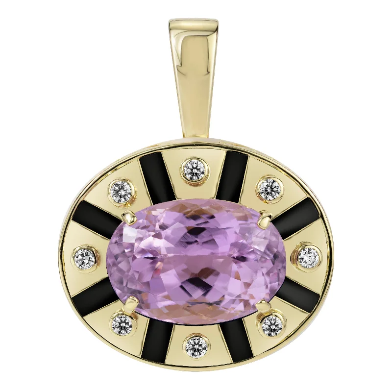 personalized silver wedding rings with diamonds-Pendant - Kunzite And Diamond (enamel) (2362D)