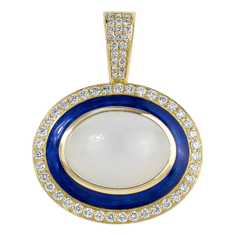 women’s engagement rings with diamonds and colored stones-Pendant - Moonstone And Diamond (enamel) (2358B)