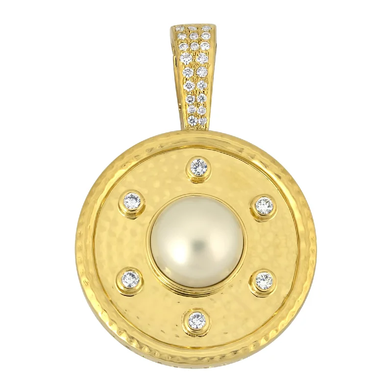 silver wedding rings for women with diamonds-Pendant - South Sea Pearl And Diamond