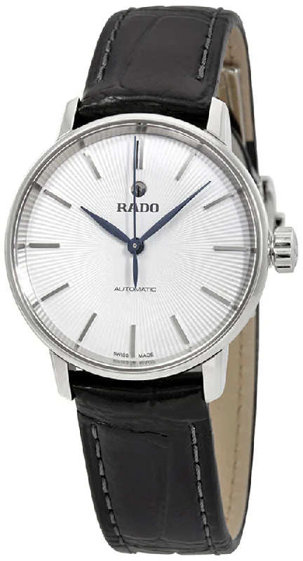 women’s watches with elegant gold design and diamond markers -Rado Coupole Classic S White Dial Black Leather Strap Automatic Womens Watch R22862045