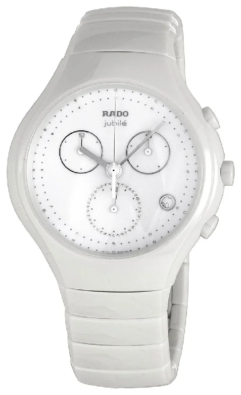 stylish watches for men with sophisticated look -Rado Diastar True Chronograph White Ceramic Womens Watch Quartz Date Diamonds R27832702