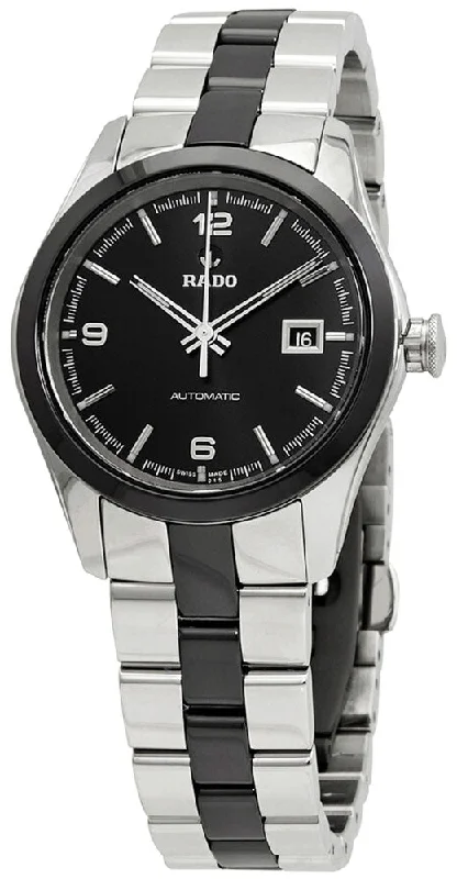 elegant women's watches with minimalist face and leather band -Rado HyperChrome Automatic Stainless Steel and Black Ceramic Womens Watch Black Dial Date R32049152