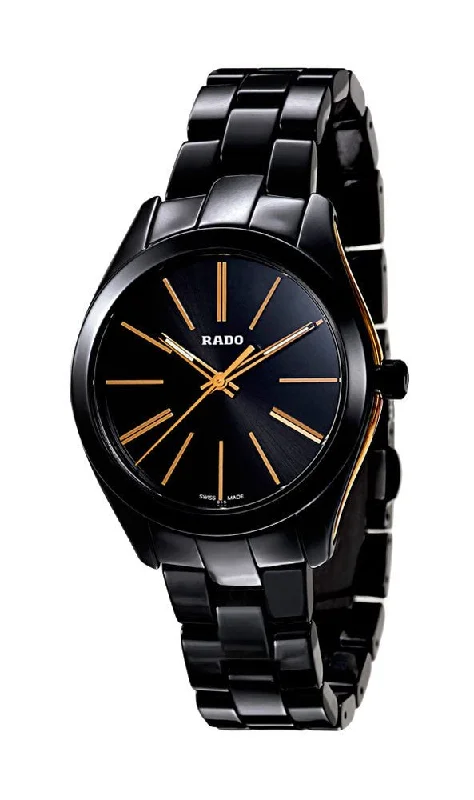 men's smartwatches with health and fitness features -Rado HyperChrome Black Ceramic Quartz Ladies Watch R32214152