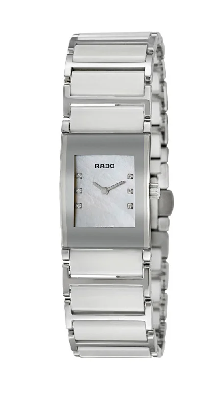 best watches for women with automatic movement -Rado Integral Jubile Stainless Steel and White Ceramic Quartz Mother of Pearl Dial Diamonds Womens Watch R20747901