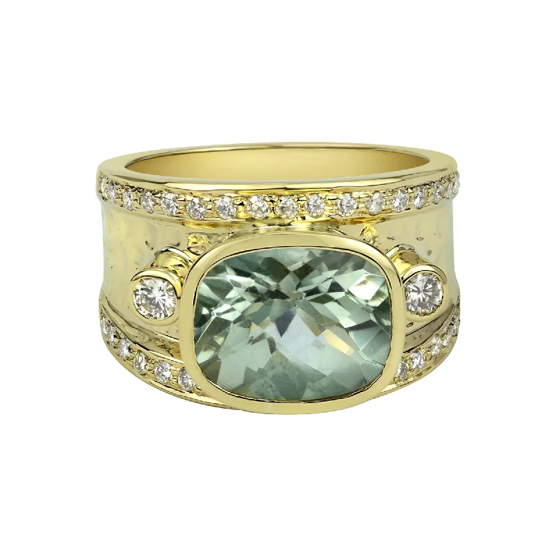 women’s platinum rings with colored diamonds-Repair - Ring - Green Quartz And Diamond (2317D)