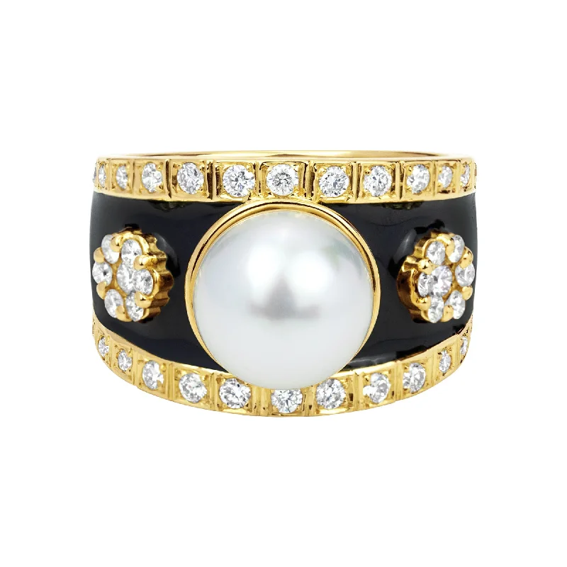 men’s wedding rings with diamonds and emeralds-Repair - Ring - South Sea Pearl And Diamond (Enamel) (2323F)