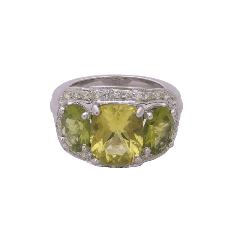 women’s engagement rings with sapphires and rubies-Repair - Ring - Lemon Quartz, Peridot and Diamond in Silver (244FS)