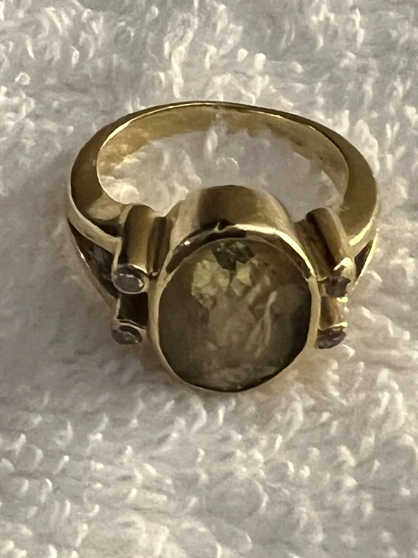 custom gold rings for women with diamonds-Repair - Lemon Quartz and Diamond in 18K Gold