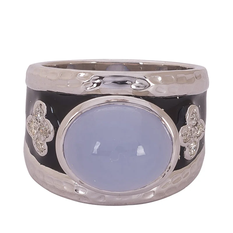 classic wedding bands with diamonds for men-Repair - Ring- Chalcedony and Diamond (Enamel)  (265MS)