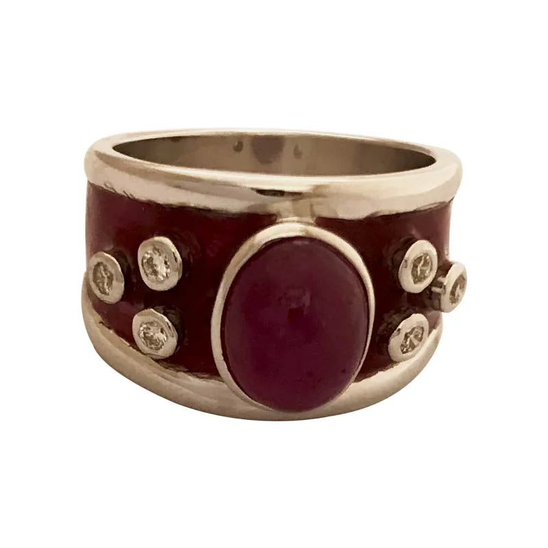 men’s rings with gemstones and diamonds for wedding-Repair - Ring - Ruby and Diamond (Enamel) in Sterling Silver (277CS)