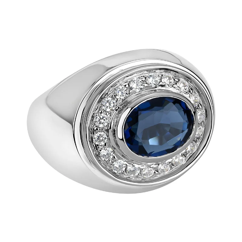 men’s custom made wedding rings-Repair - Ring - Blue Sapphire and Diamond in 18K Gold