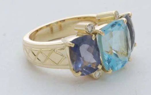 silver engagement rings with diamonds for women-Repair - Ring - Blue Topaz, Iolite and Diamond in 18K Gold (1697J)