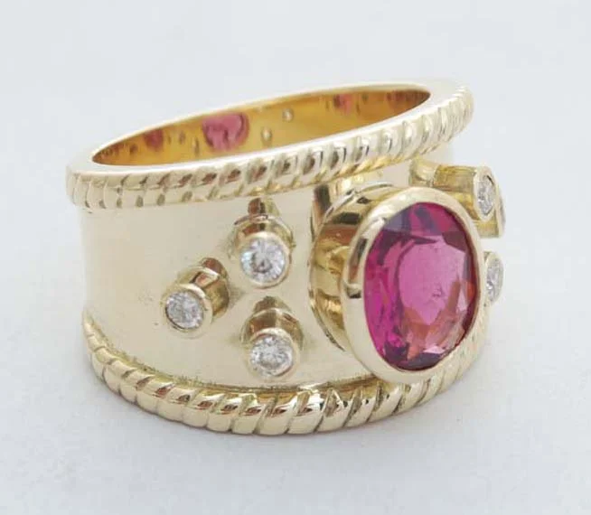 women’s engagement rings with diamonds and colored stones-Repair - Ring - Rubellite and Diamond in 18K Gold (1745N)