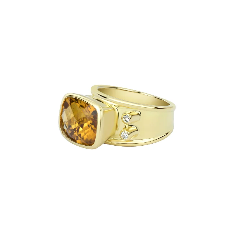 women’s rings with custom engravings-Repair - Ring - Citrine and Diamond in 18K Gold (2314L)