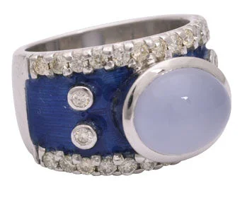 women’s wedding rings with colored diamonds-Repair - Ring-Chalcedony and Diamond (Enamel)  (156JS)