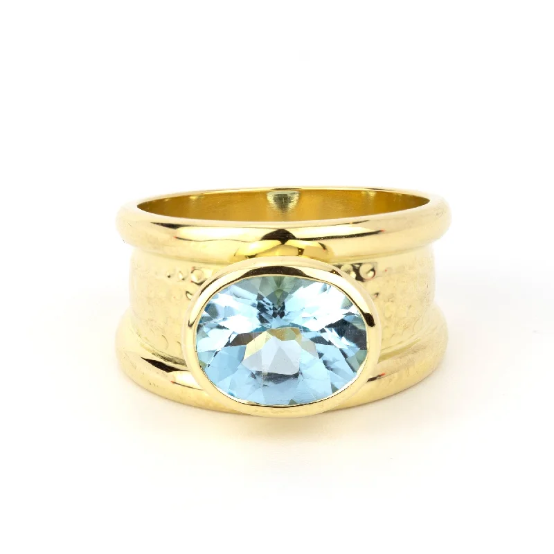 women’s wedding rings with colored diamonds-Repair - Ring - Blue Topaz in 18K Gold (2237E)