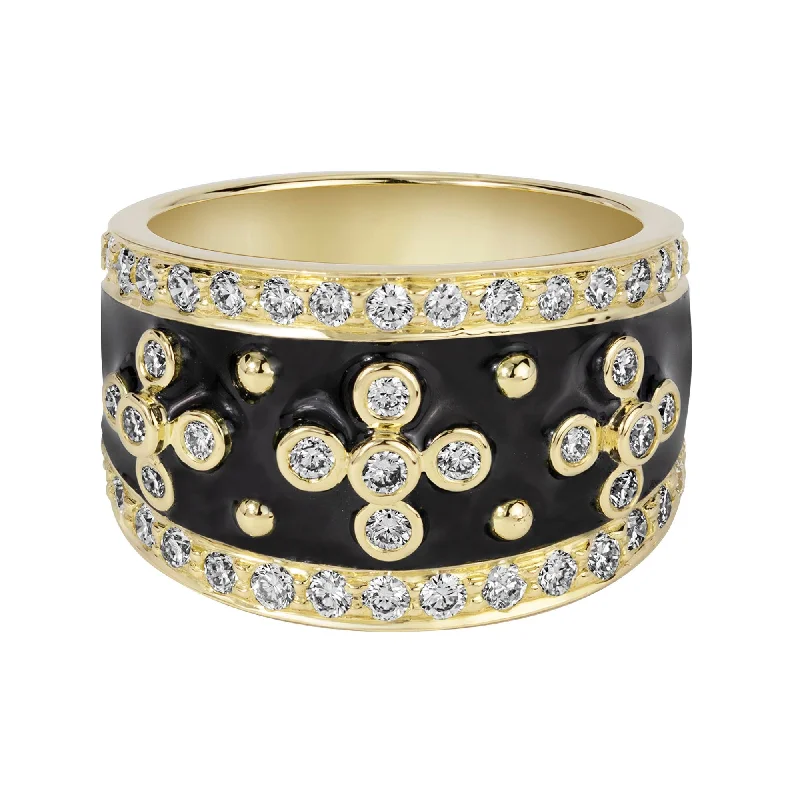 custom wedding rings with white diamonds-Repair - Ring - Diamond with Enamel in 18K Gold (2363C)