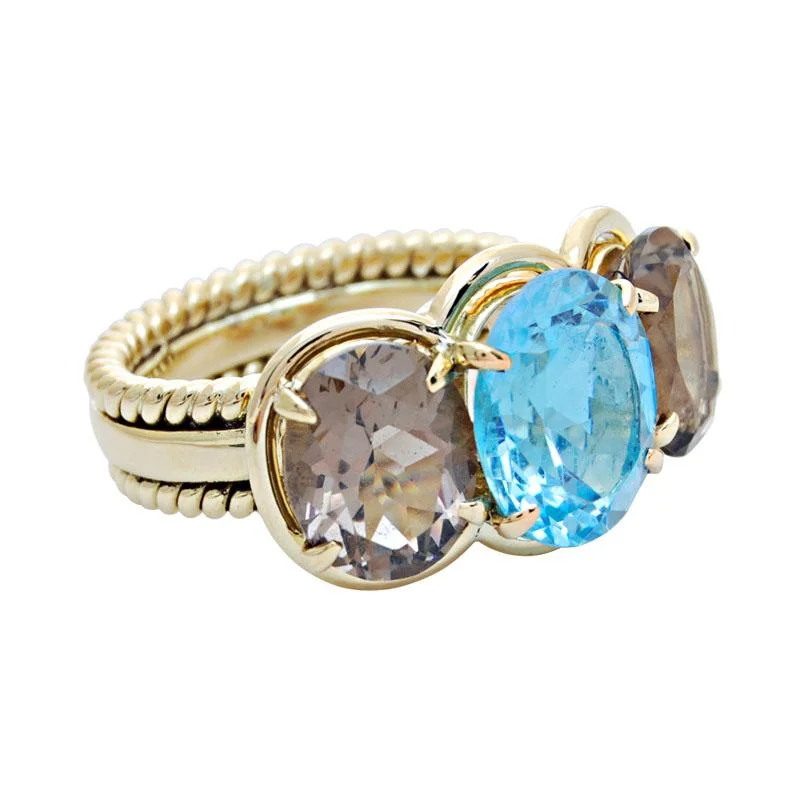 vintage wedding bands with diamonds and sapphires-Repair - Ring - Blue Topaz and Smokey Quartz (1740N)