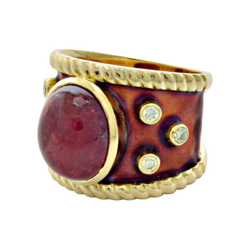 women’s engagement rings with diamonds and colored gemstones-Repair - Ring - Rubellite and Diamond (Enamel) (1926J)