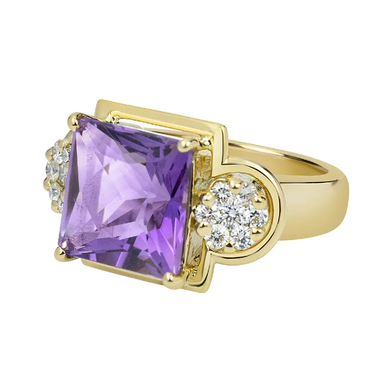 silver rings for women with diamonds and sapphires-Ring - Amethyst And Diamond (2329C)