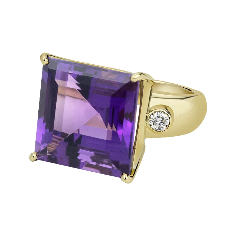 custom gold rings for women with diamonds-Ring - Amethyst And Diamond (2330C)