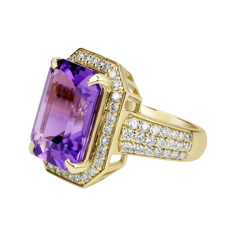 engagement rings with multi-stones for women-Ring - Amethyst And Diamond (2381C)