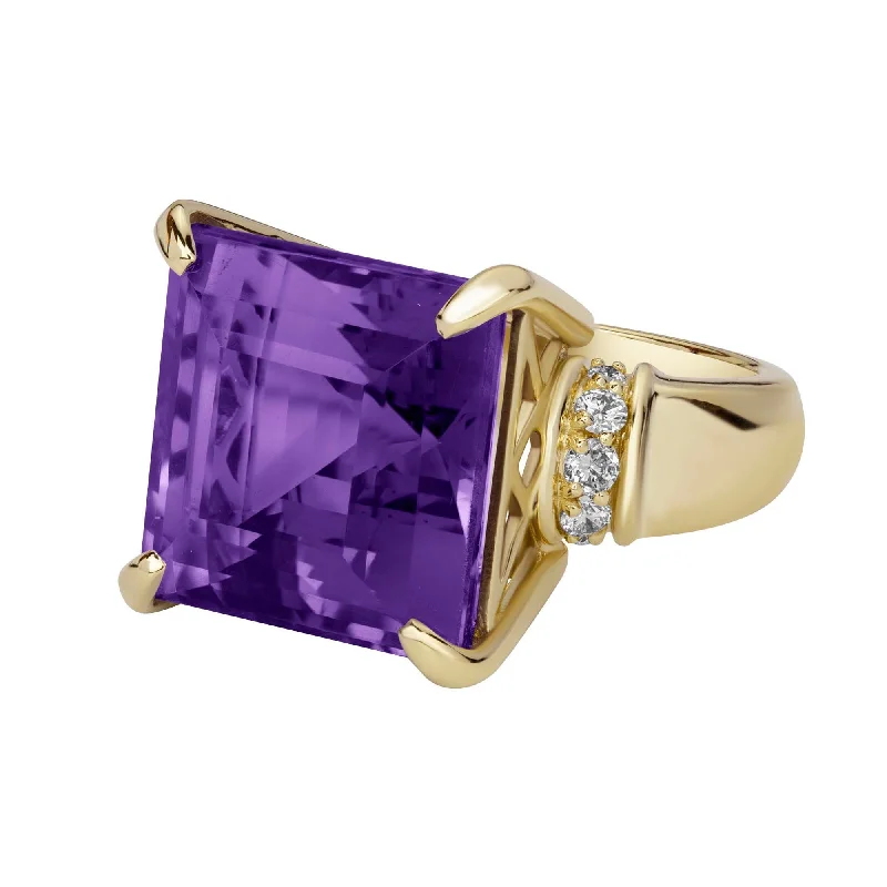 engraved promise rings for couples-Ring - Amethyst And Diamond (2391B)