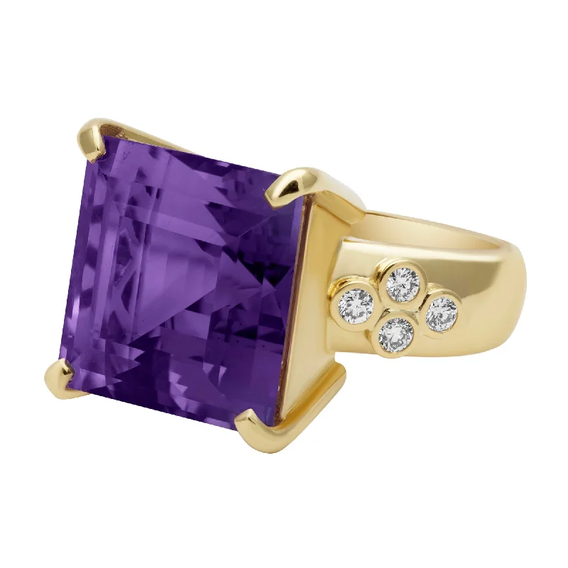 affordable wedding rings for women with diamonds-Ring - Amethyst And Diamond (2394B)