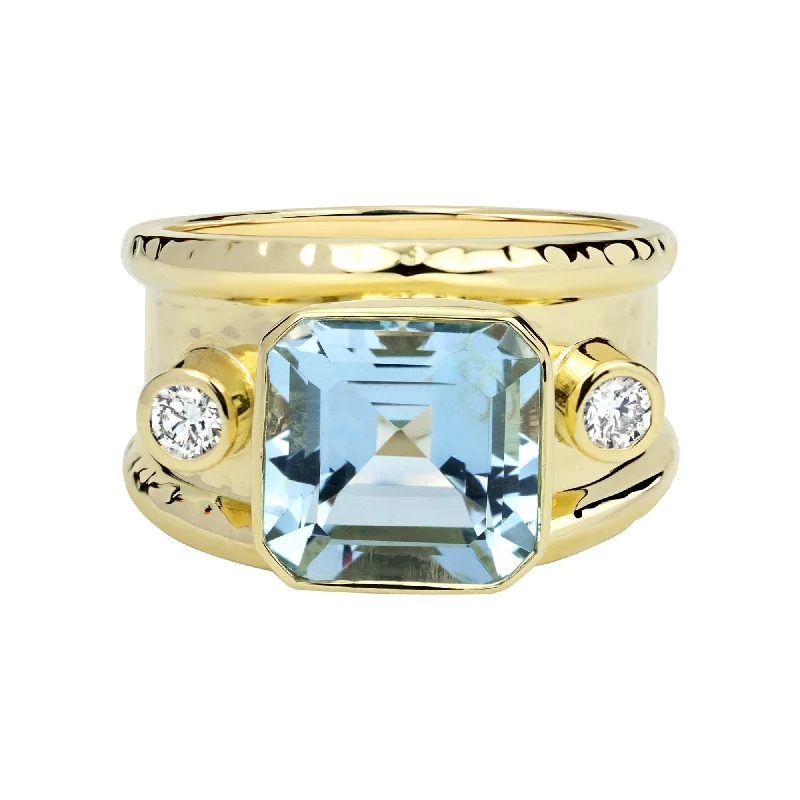 men’s rings with sapphire and diamond combinations-Ring - Aquamarine And Diamond (2317F)