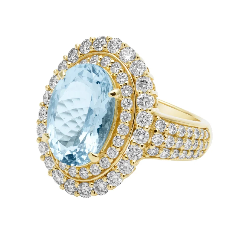 men’s vintage platinum engagement rings-Ring - Aquamarine And Diamond (2390A)