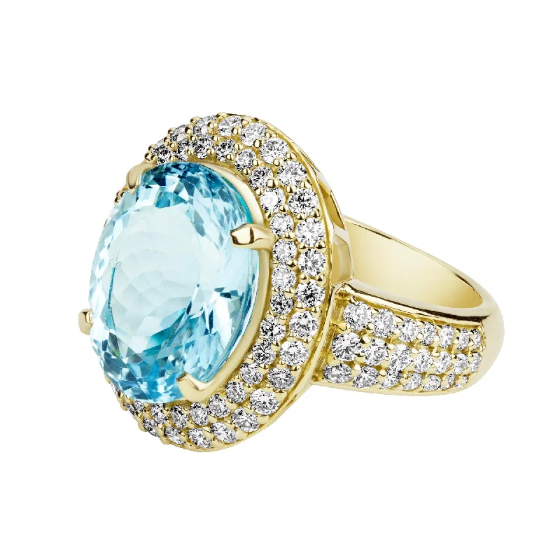 men’s signet rings with diamonds-Ring - Aquamarine And Diamond (2390B)