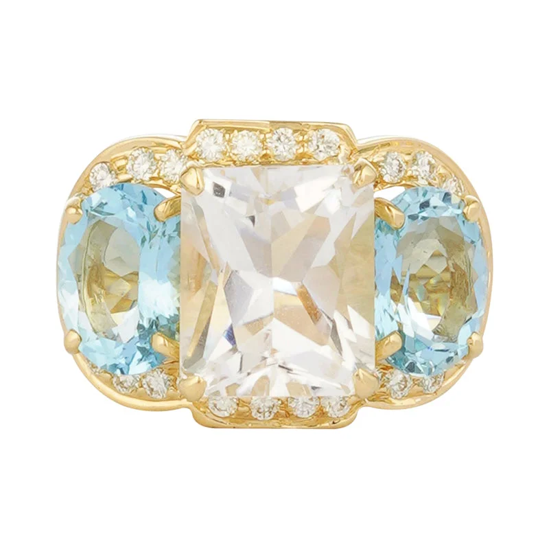 gold wedding bands for couples with diamonds-Ring - Aquamarine, Crystal And Diamond