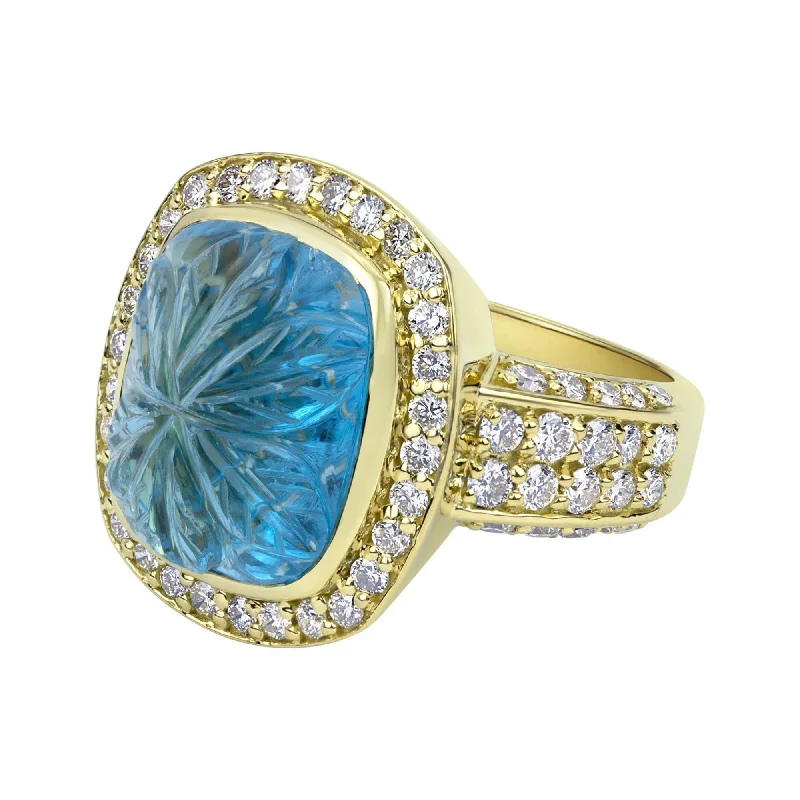 custom gold engagement rings for men-Ring - Blue Topaz And Diamond (2331B)