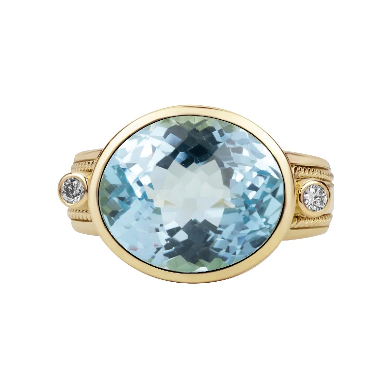 men’s gold engagement rings with sapphires-Ring - Blue Topaz And Diamond