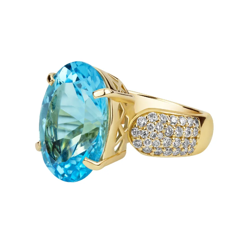 men’s rings with engraved names-Ring - Blue Topaz And Diamond (2380H)