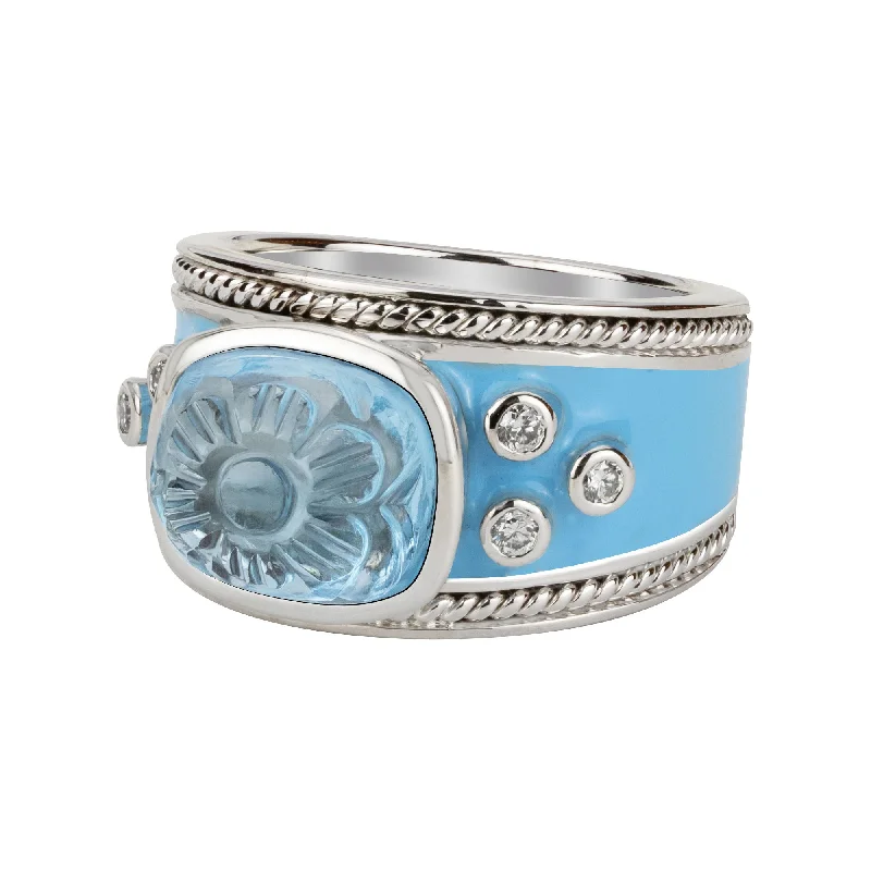 rose gold wedding bands for women-Ring - Blue Topaz And Diamond (enamel)