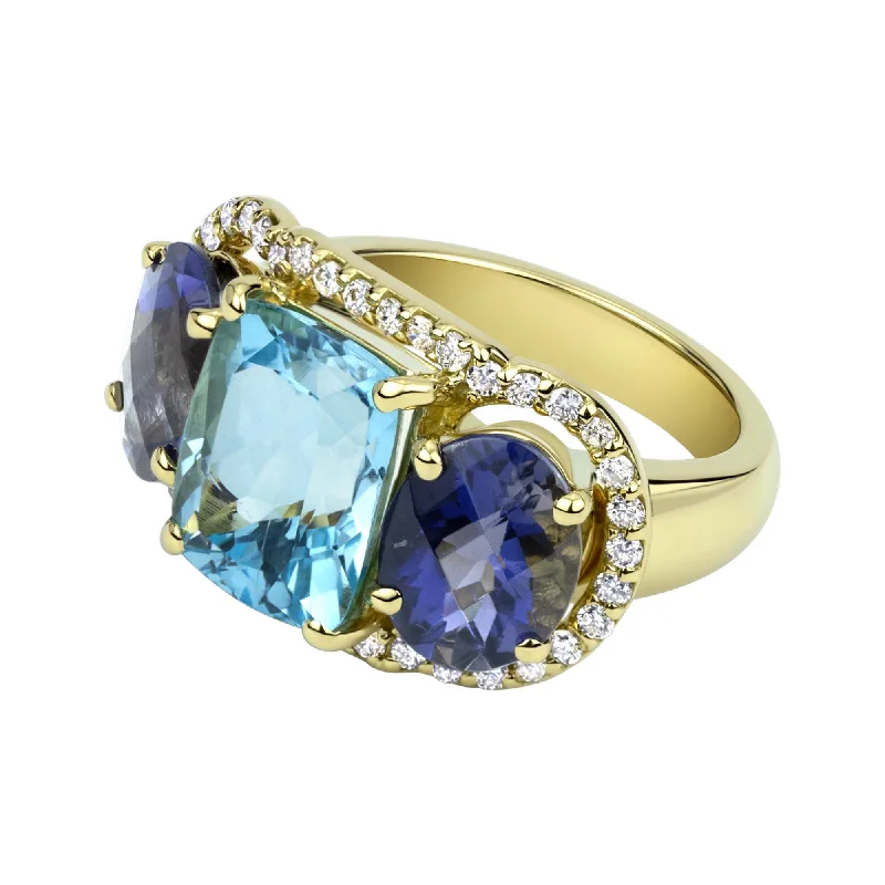 women’s engagement rings with colored stones-Ring - Blue Topaz, Iolite And Diamond (2331A)