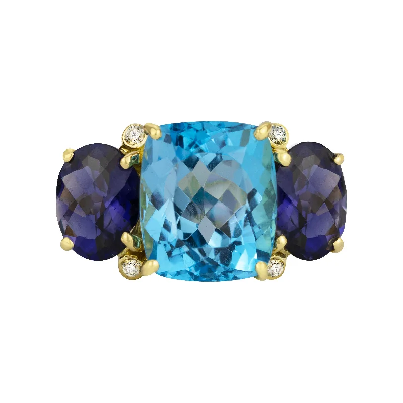 classic gold rings for men with diamonds-Ring - Blue Topaz, Iolite And Diamond