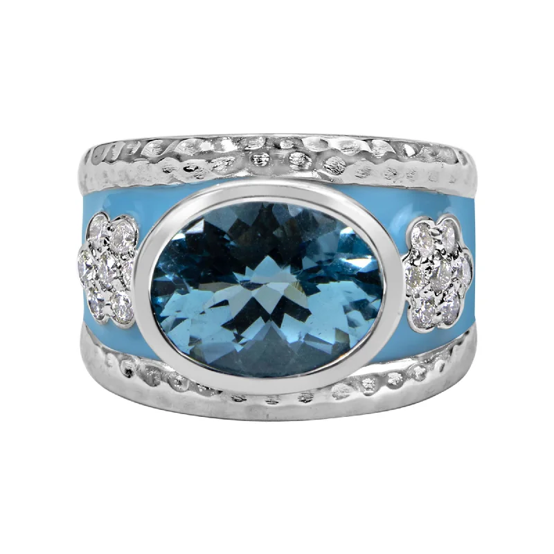 women’s engagement rings with diamonds and sapphires-Ring - Bluetopaz And Diamond (enamel)