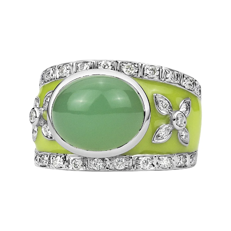 custom wedding rings with engraved names for men-Ring - Chrysoprase And Diamond (enamel)