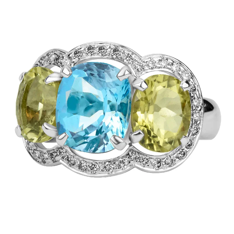 luxury engagement rings with sapphires for women-Ring - Blue Topaz, Lemon Quartz And Diamond (319BS)