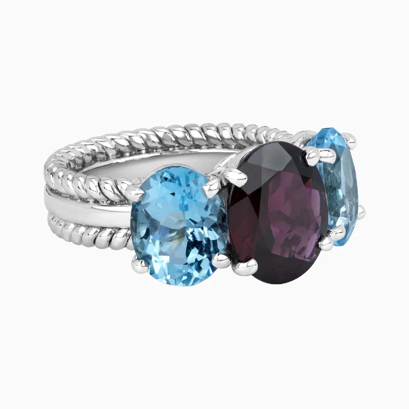 personalized wedding bands with rubies-Ring - Garnet And Blue Topaz