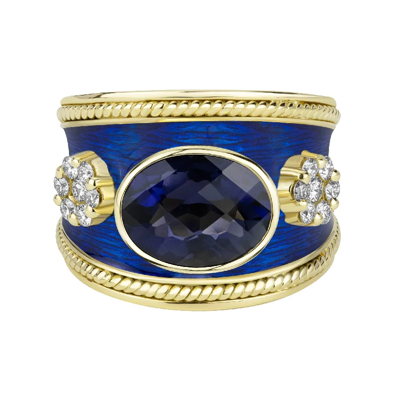 luxury engagement rings with multi-stones for women-Ring - Iolite And Diamond (1637G)