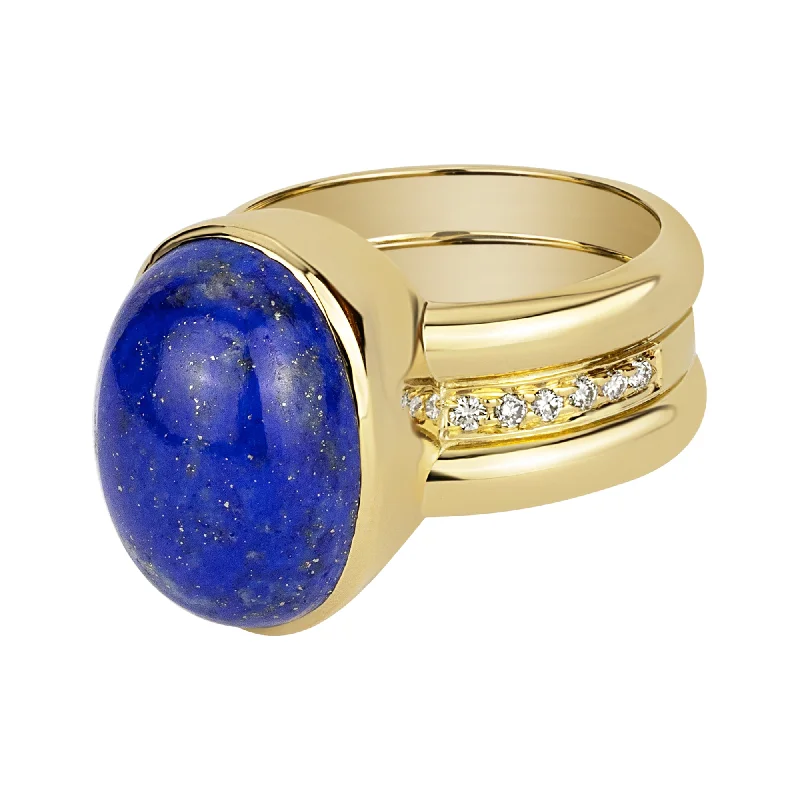 women’s rings with birthstones and diamonds-Ring - Lapis Lazuli And Diamond (1836N)