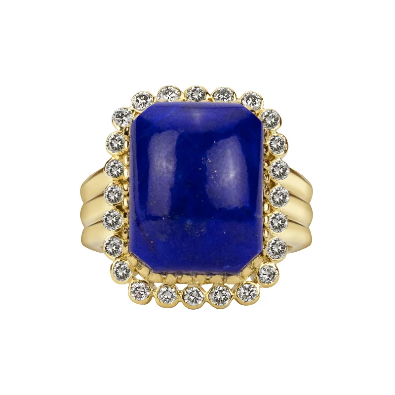 platinum engagement rings for women with rubies-Ring - Lapis Lazuli & Diamond (1630I)