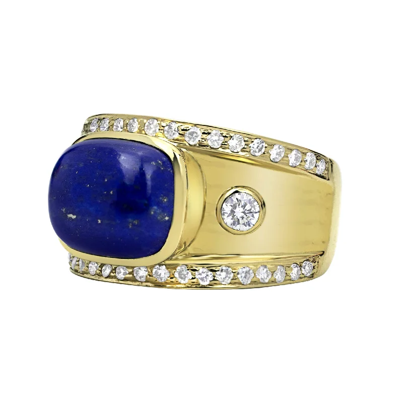 classic gold engagement rings with emeralds-Ring - Lapis Lazulli And Diamond (2316B)